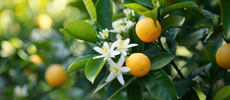 Orangenblüten aus denen Orangenblütenwasser hergestellt wird